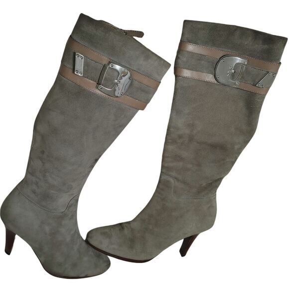 Leather Cole Haan Nike Collaboration Gray Suede Tall Zip Up Boots Size 7.5 AA - Picture 1 of 8